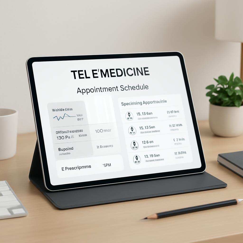 The text in an image above reading 'Telenmedicina Availability Schedule on a tablet pro, with an agend. Shows an availabil...